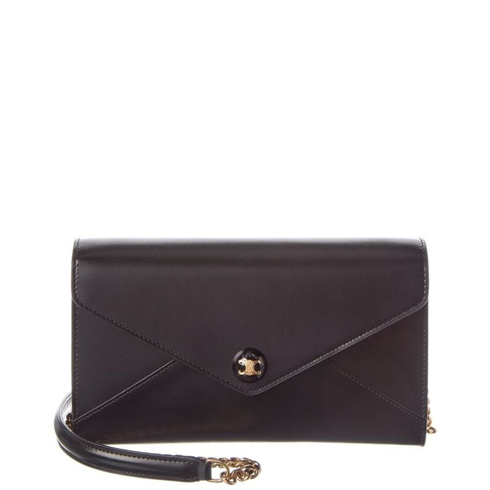 Celine Envelope Leather Wallet On Chain, Black